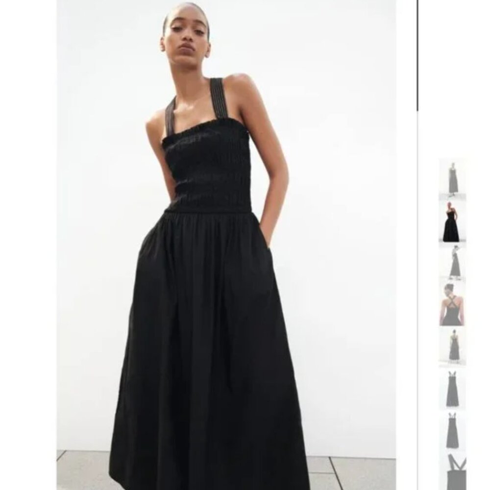 NWT ZARA TOPSTITCHED MIDI DRESS BLACK